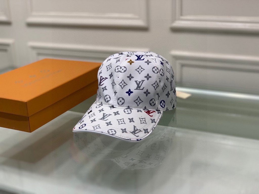 New!New model shipments! With box cloth bag, LV Louis Vuitton new original single baseball cap, colorful printing, counter 11 open mold ordering, original canvas material   head layer cowhide, cotton lining, light and br