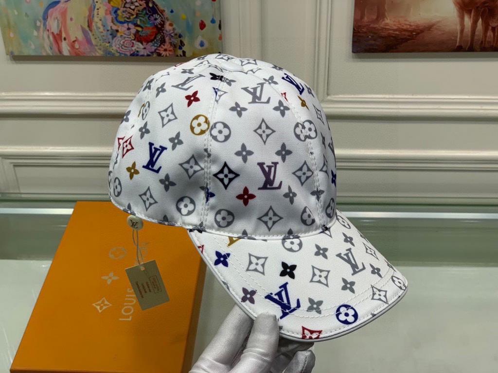 New!New model shipments! With box cloth bag, LV Louis Vuitton new original single baseball cap, colorful printing, counter 11 open mold ordering, original canvas material   head layer cowhide, cotton lining, light and br