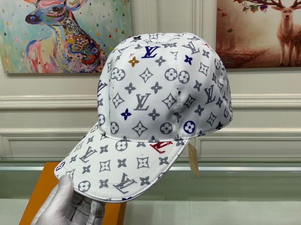 New!New model shipments! With box cloth bag, LV Louis Vuitton new original single baseball cap, colorful printing, counter 11 open mold ordering, original canvas material   head layer cowhide, cotton lining, light and br