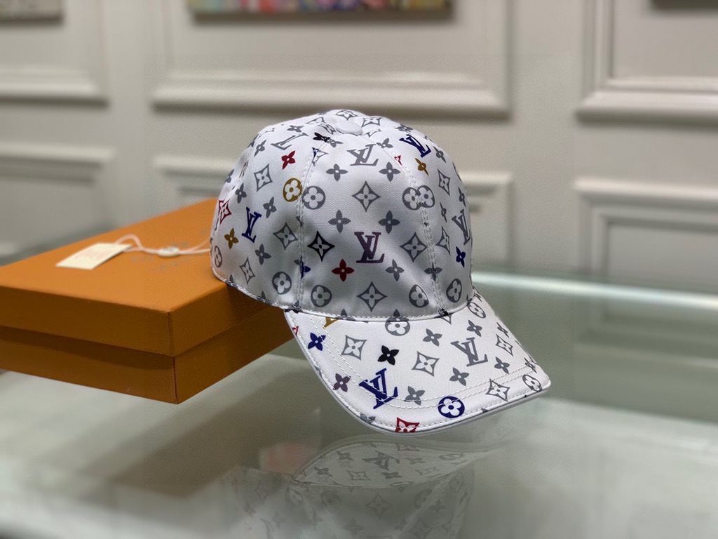 New!New model shipments! With box cloth bag, LV Louis Vuitton new original single baseball cap, colorful printing, counter 11 open mold ordering, original canvas material   head layer cowhide, cotton lining, light and br