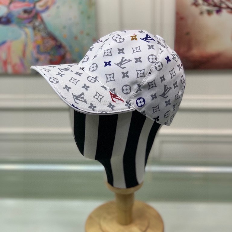 New!New model shipments! With box cloth bag, LV Louis Vuitton new original single baseball cap, colorful printing, counter 11 open mold ordering, original canvas material   head layer cowhide, cotton lining, light and br