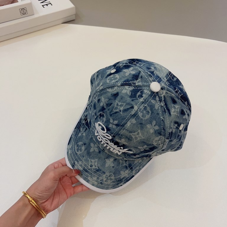 Louis Vuitton Baseball Cap LouisVuitton   new LV baseball cap, heavy duty, perfect splicing washed denim, high-end atmospheric