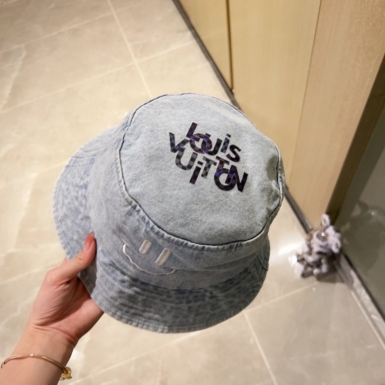 with dust bag [LV Louis Vuitton] 2023 spring and summer denim smiley face simple paragraph fisherman's hat, the big models are super good with, hurry to get!