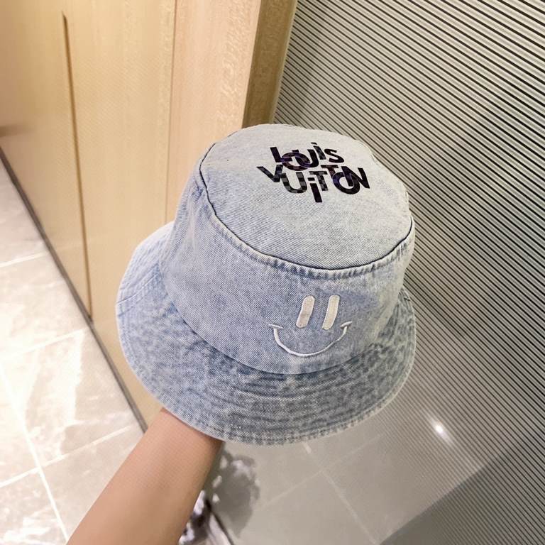 with dust bag [LV Louis Vuitton] 2023 spring and summer denim smiley face simple paragraph fisherman's hat, the big models are super good with, hurry to get!