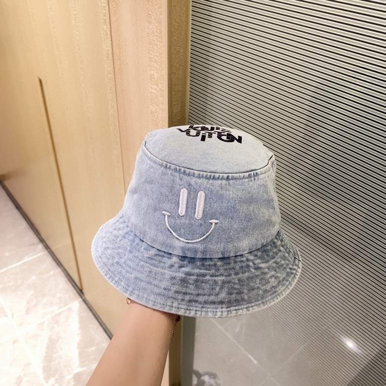 with dust bag [LV Louis Vuitton] 2023 spring and summer denim smiley face simple paragraph fisherman's hat, the big models are super good with, hurry to get!