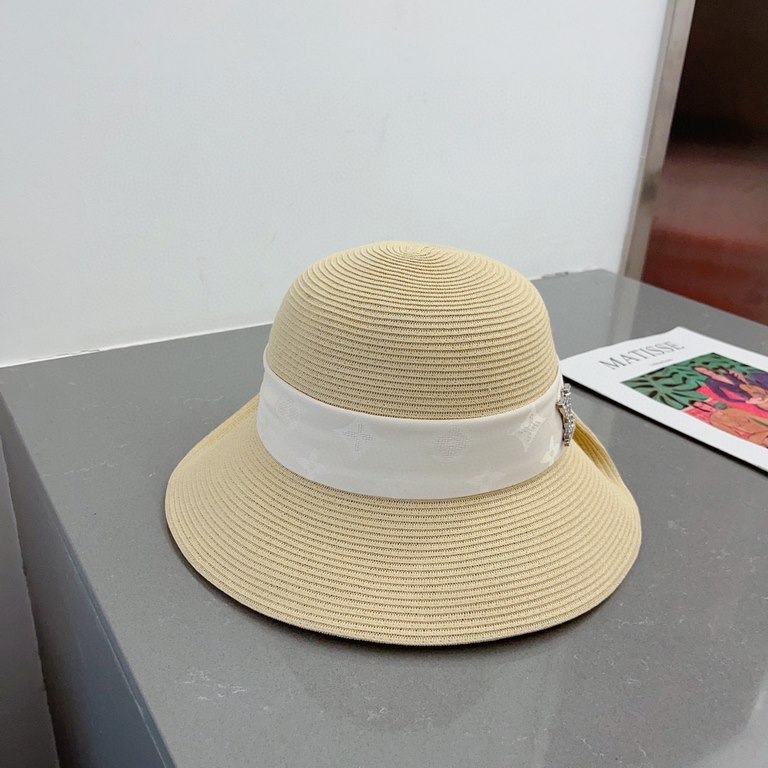 LV Louis Vuitton Straw Hat, rolled design, old flower webbing, celebrity style, head circumference 57cm