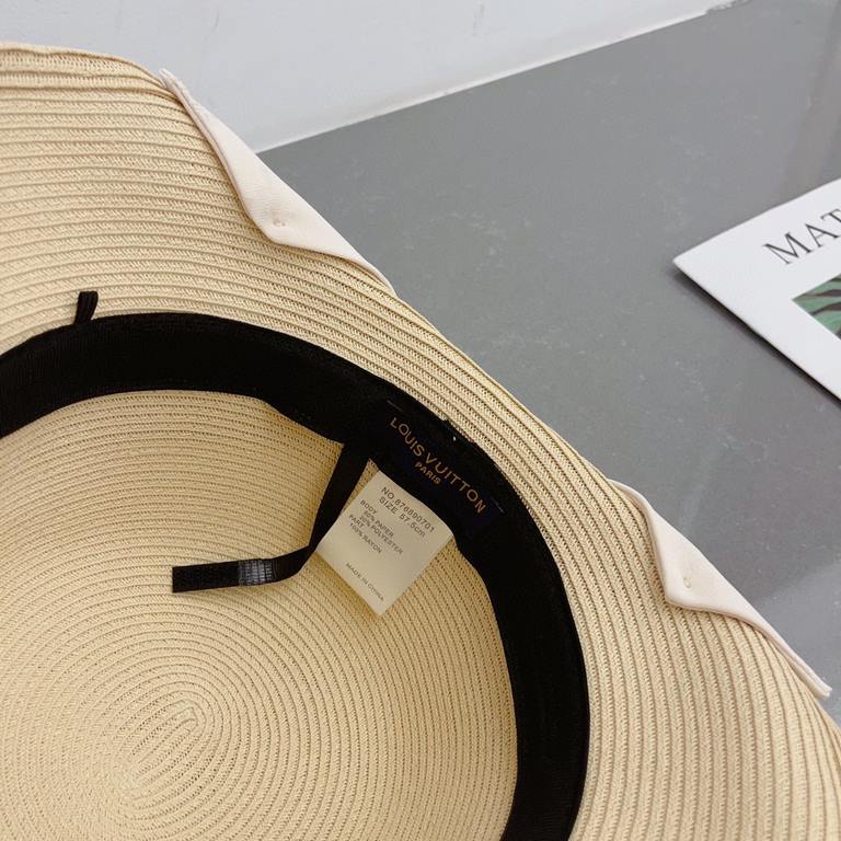 LV Louis Vuitton Straw Hat, rolled design, old flower webbing, celebrity style, head circumference 57cm