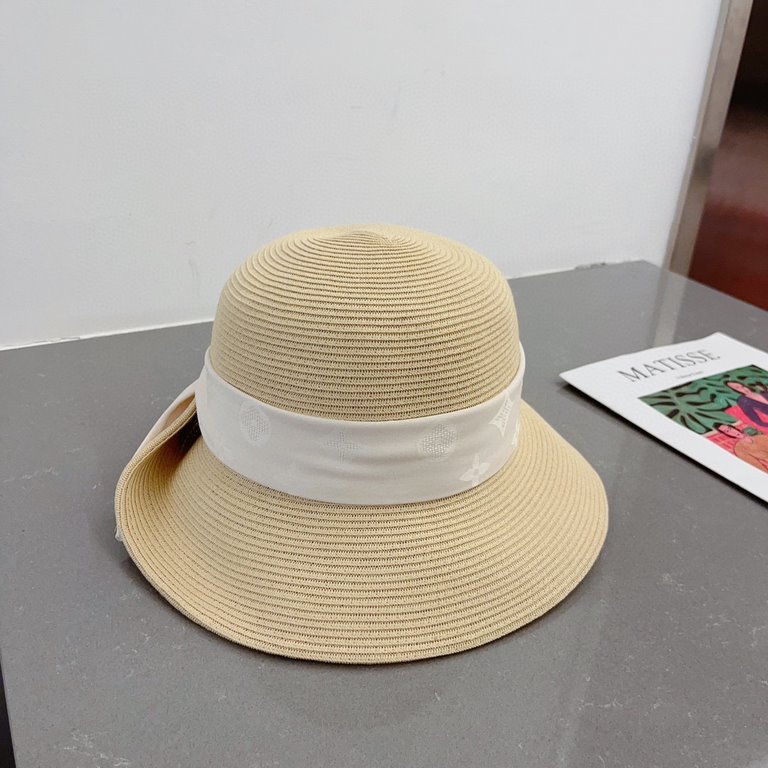 LV Louis Vuitton Straw Hat, rolled design, old flower webbing, celebrity style, head circumference 57cm