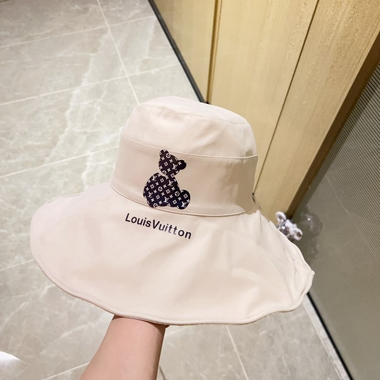 with dust bag [LV Louis Vuitton] 2023 spring and summer new large-brimmed double-sided big brand bear fisherman's hat, sunshade big models super good with the closed eyes into one of the