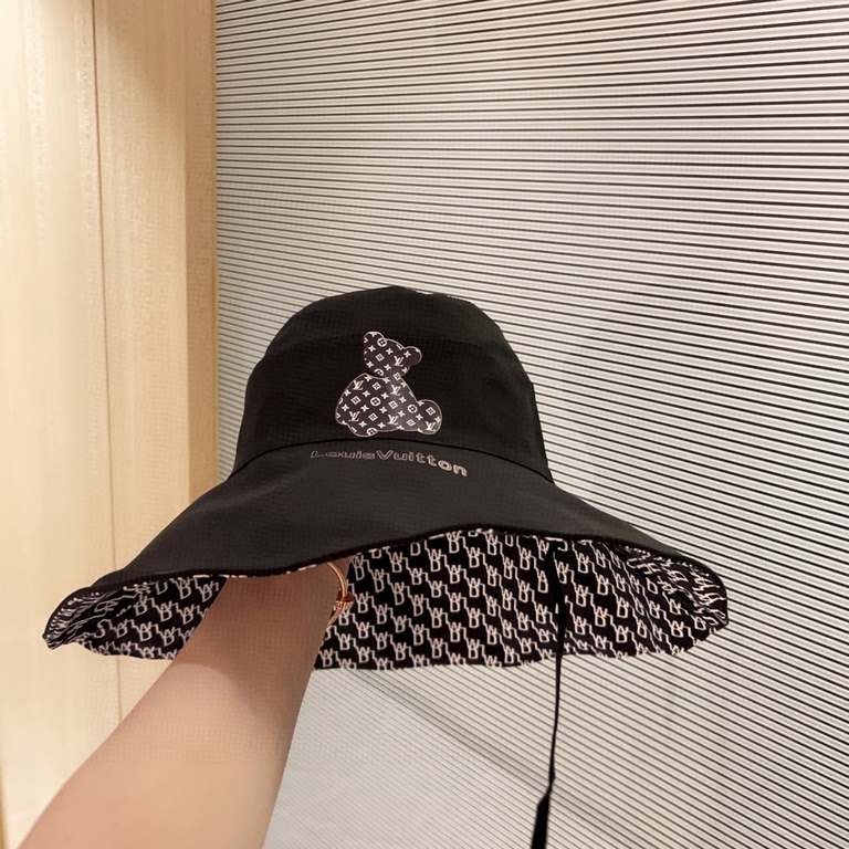 with dust bag [LV Louis Vuitton] 2023 spring and summer new large-brimmed double-sided big brand bear fisherman hat, sunshade big models super good with the eyes closed into a