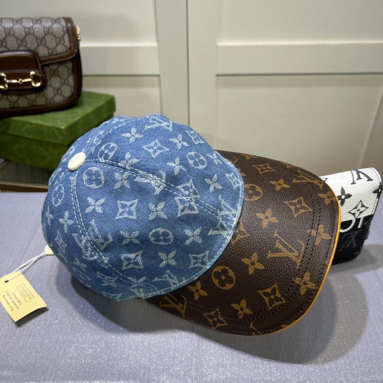 LV (Louis Vuitton) new original single baseball cap, old flower splicing, 11 open mold customized, the original printing satin fabric   counter old flower leather, meticulous and perfect workmanship, quality is superb, t