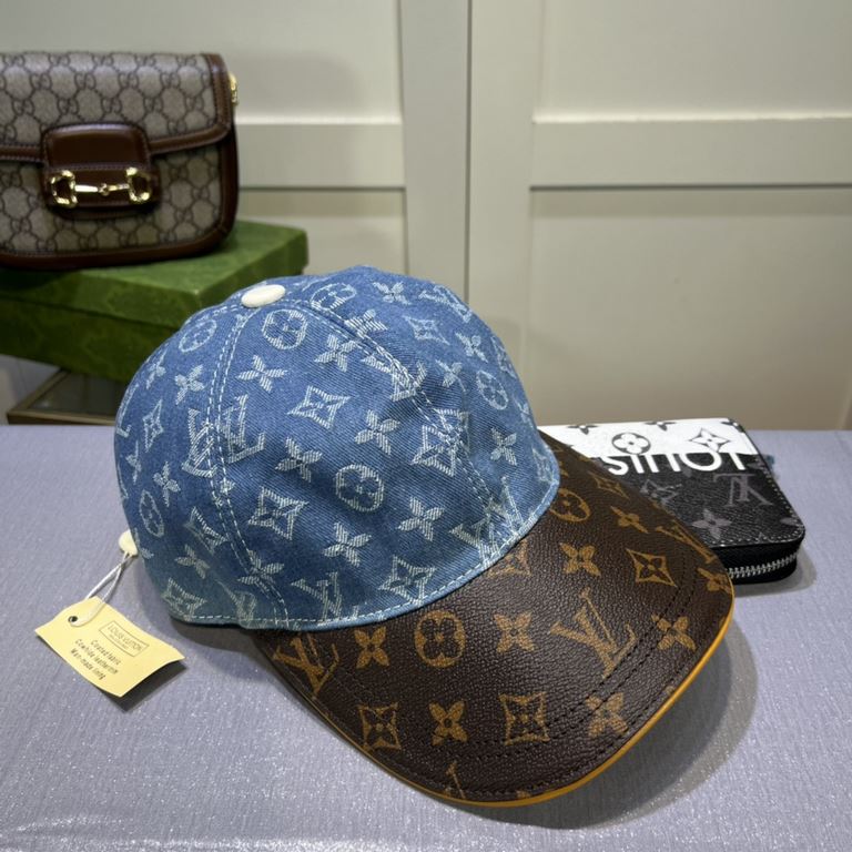 LV (Louis Vuitton) new original single baseball cap, old flower splicing, 11 open mold customized, the original printing satin fabric   counter old flower leather, meticulous and perfect workmanship, quality is superb, t