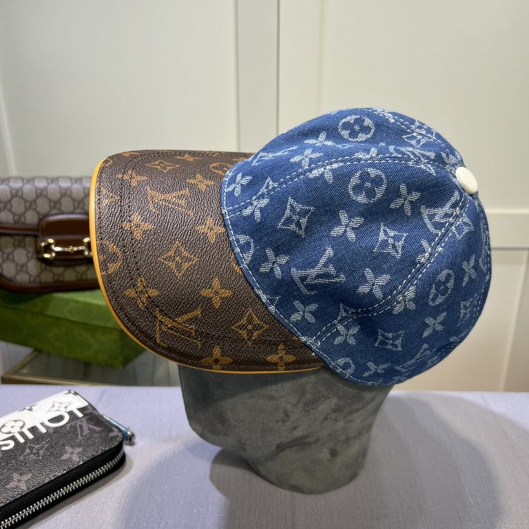 LV (Louis Vuitton) new original single baseball cap, old flower splicing, 11 open mold customized, original printing satin fabric   counter old flower leather, meticulous and perfect workmanship, awesome quality, basic h