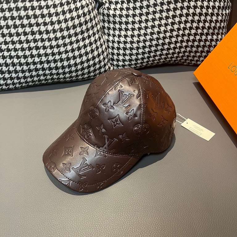 New!New model shipment!With box cloth bag, LV Louis Vuitton new original single baseball cap, leather printing, counter 11 open mold customized, accurate pair of flowers. Original head layer cowhide   cotton lining, ligh