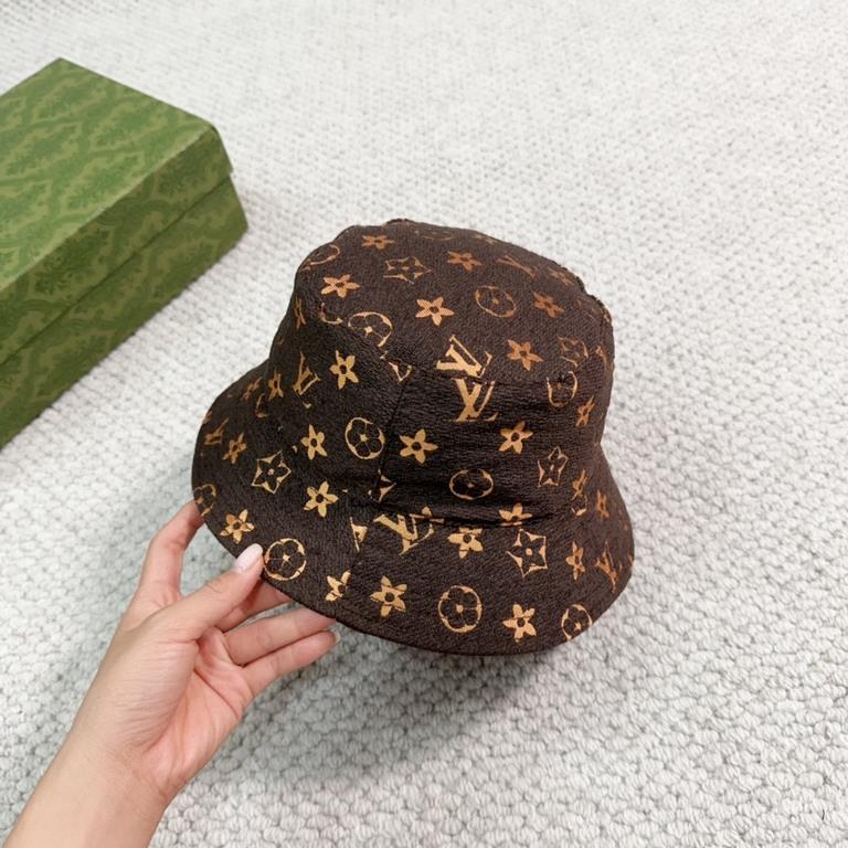 LV Louis Vuitton original single embroidered fisherman's hat counter hot models cotton lining, light and breathable. Perfect version of the grid accurate, original quality, exclusive physical shooting, men and women appl