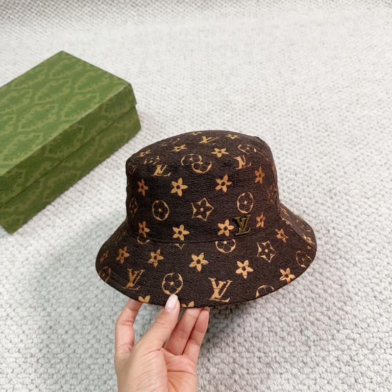 LV Louis Vuitton original single embroidered fisherman's hat counter hot models cotton lining, light and breathable. Perfect version of the grid accurate, original quality, exclusive physical shooting, men and women appl