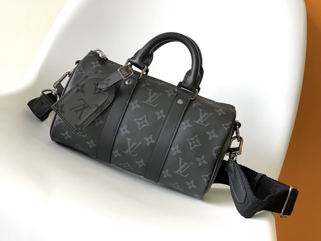 Top Original M46271 Black Flower Pillow Bag This Keepall 25 handbag is an elegant reinterpretation of Louis Vuitton's classic pattern in Monogram Eclipse Reverse canvas. Reinforced straps and a leather name plate continu