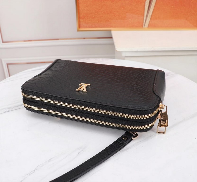 Top counter rats high-end goods 2023 latest hot models LV double zipper imported head layer cowhide clutch bag hot models a large number of shipments, clamoring counter goods   top original single goods   paper talking a