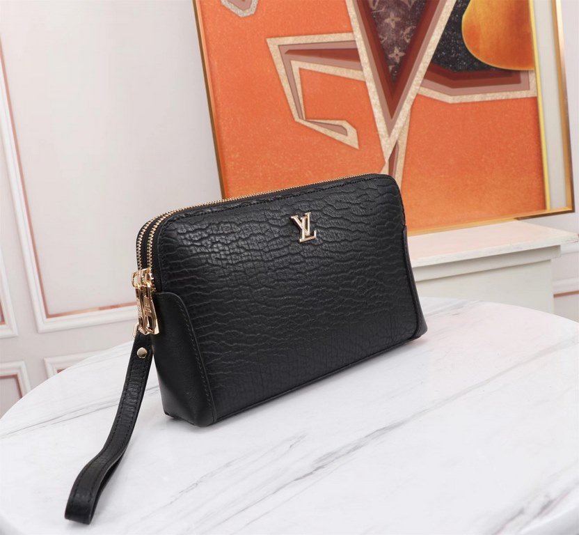 Top counter rats high-end goods 2023 latest hot models LV double zipper imported head layer cowhide clutch bag hot models a large number of shipments, clamoring counter goods   top original single goods   paper talking a