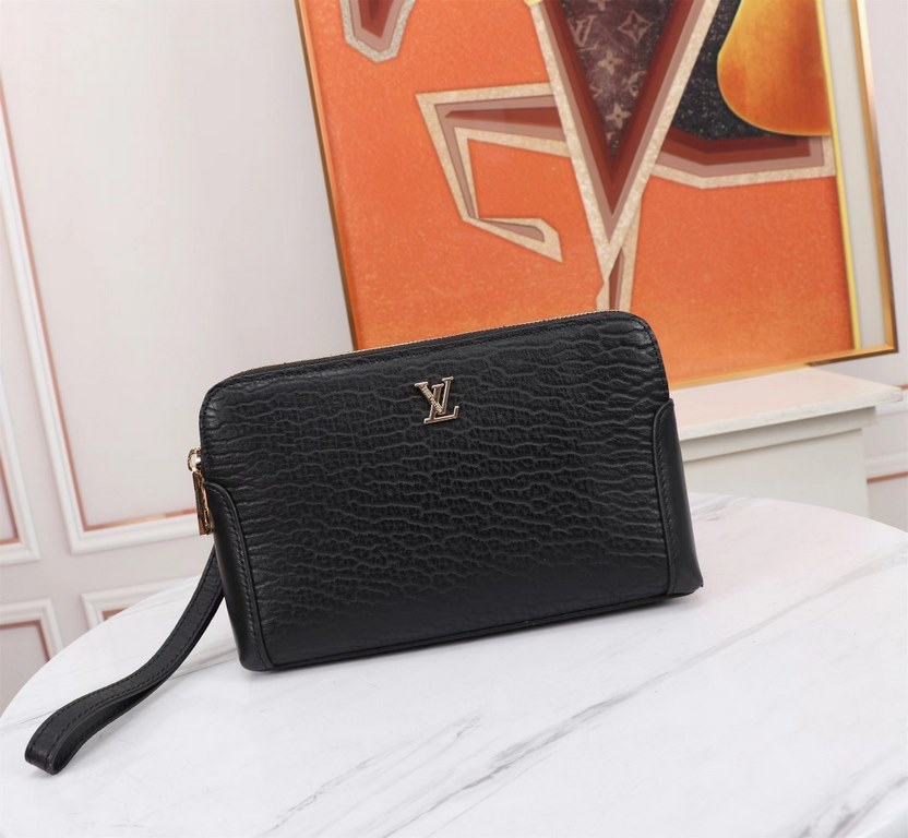 Top counter rats high-end goods 2023 latest hot models LV double zipper imported head layer cowhide clutch bag hot models a large number of shipments, clamoring counter goods   top original single goods   paper talking a