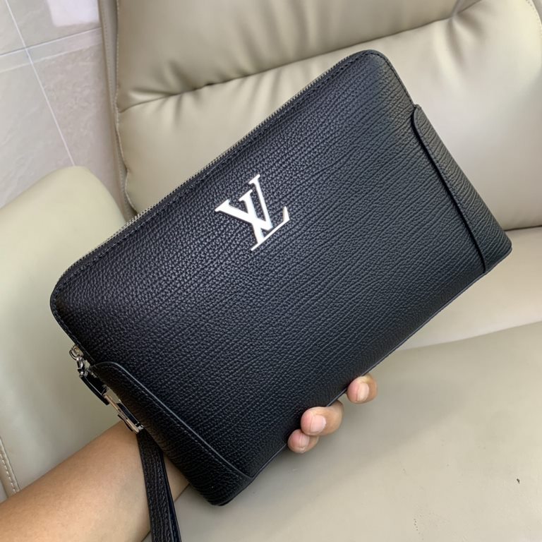 Top counter rats high-end goods 2024 latest hot models LV double zipper password lock imported head layer cowhide clutch bag fire models a large number of shipments, clamoring counter goods   top original single goods   