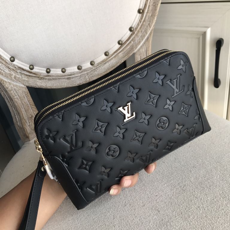 Top counter rats high-end goods 2022 latest hot models LV double zipper imported head layer cowhide clutch bag hot models a large number of shipments, clamoring counter goods   top original single goods   paper talking a