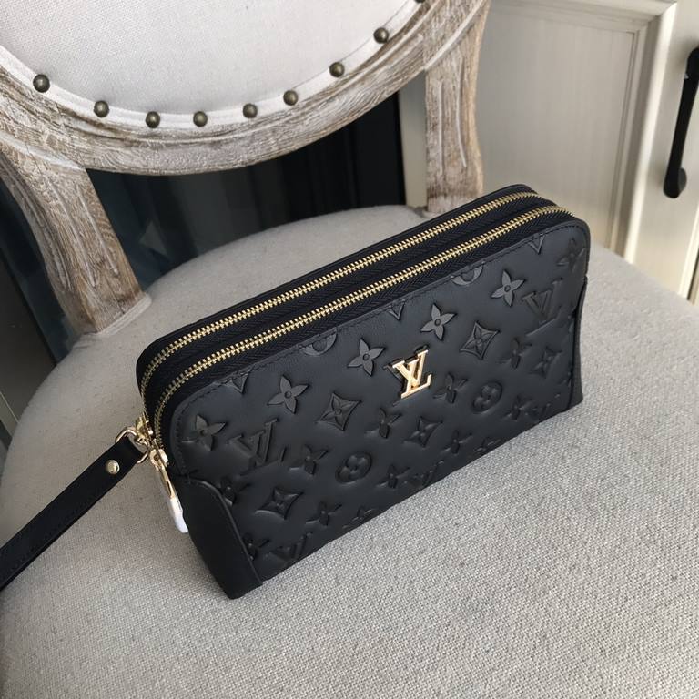 Top counter rats high-end goods 2022 latest hot models LV double zipper imported head layer cowhide clutch bag hot models a large number of shipments, clamoring counter goods   top original single goods   paper talking a