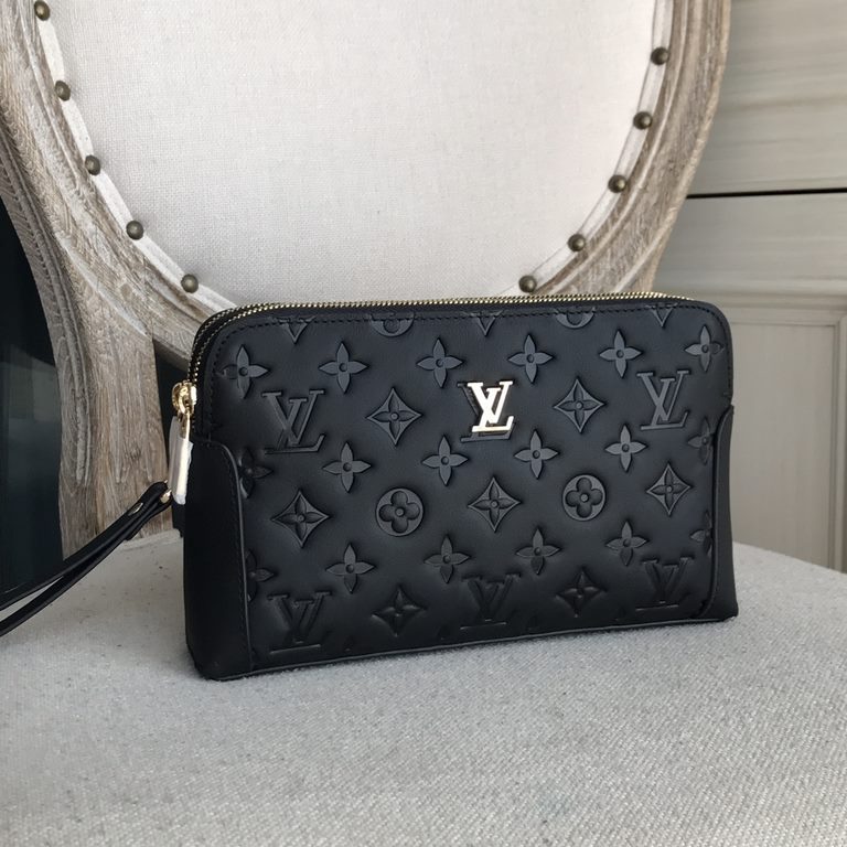 Top counter rats high-end goods 2022 latest hot models LV double zipper imported head layer cowhide clutch bag hot models a large number of shipments, clamoring counter goods   top original single goods   paper talking a