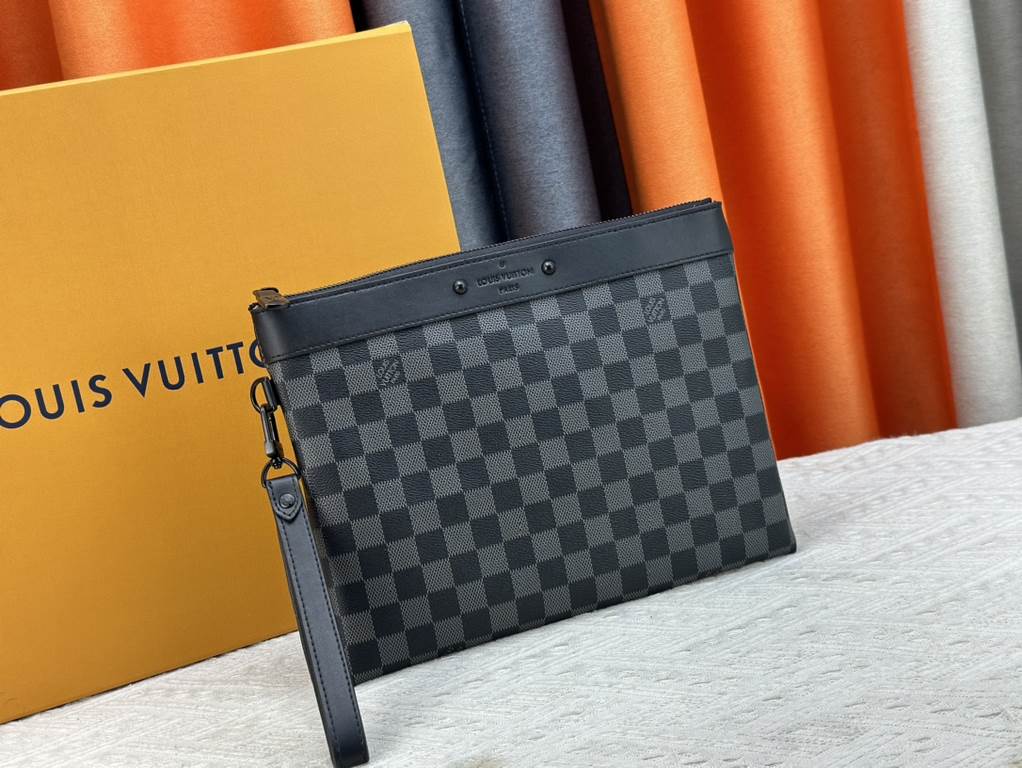 M81848 M81569 M82079 Exclusive! From Louis Vuitton's late 2022 Room with a View collection, the To-Go clutch is a poetic sunrise on Monogram Eclipse canvas, with floating clouds spelling out the LV logo and a vision of a