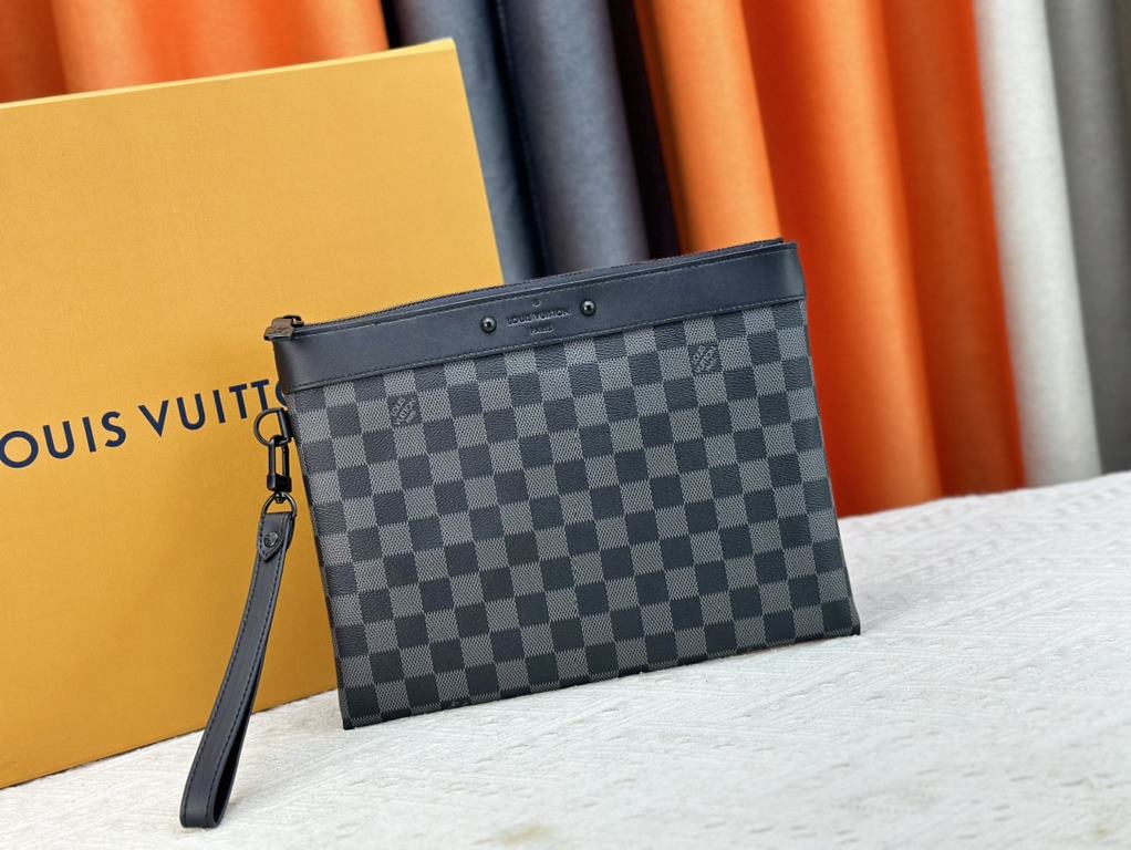 M81848 M81569 M82079 Exclusive! From Louis Vuitton's late 2022 Room with a View collection, the To-Go clutch is a poetic sunrise on Monogram Eclipse canvas, with floating clouds spelling out the LV logo and a vision of a