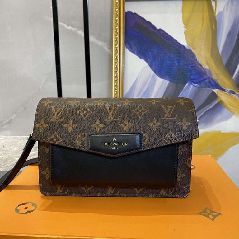 New LV Old Flower With Leather Flap Shoulder Crossbody Bag, Model 66832 , With Shoulder Strap, 2021 Spring New Fashion Women's Bags Shoulder Bag Old Flower Leather Shoulder Leather Handbag with Leather Strap, Internal Th