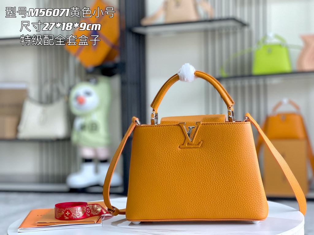 Premium with full set of counter packaging   [Premium Boutique Original Leather M56071  M94517 Light Yellow Silver Buckle]The first Louis Vuitton store opened on the Rue du Capucine in Paris, the Capucines handbag is as 