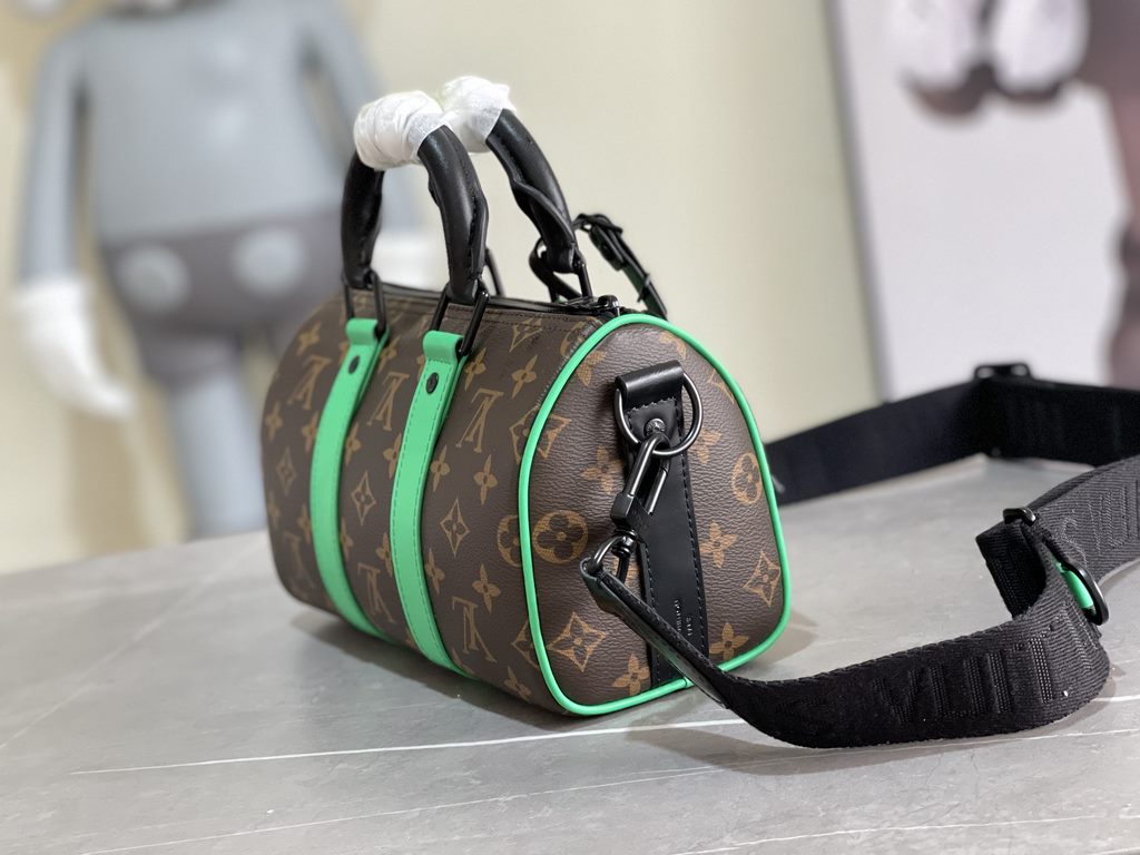 Exclusive to M20900, Louis Vuitton's iconic Keepall collection, the Monogram Macassar canvas is dipped in one of Virgil Abloh's signature brights, while the reinforced side straps and removable leather name tag continue 