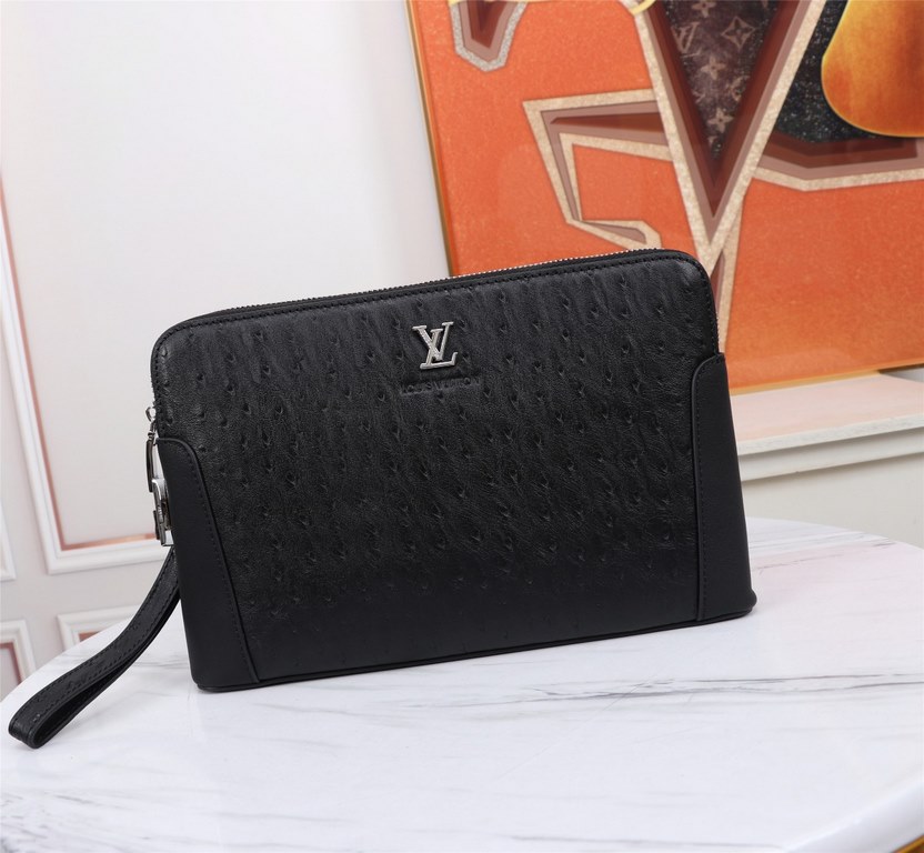 [Top original single quality] 2022 the latest models of combination lock LV single pull handbag European original imported cowhide sketched ostrich grain iconic lines, using imported equipment production, fashion trend, 