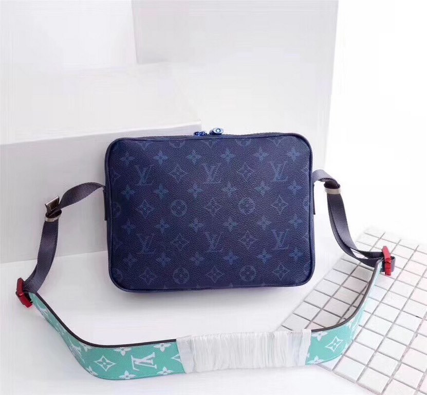 ... Latest, original development     The new Messenger small messenger bag from menswear art director Kim Jones is made of LV-coated canvas with woven straps, water-resistant zippers, drawstrings and colorful metal accen