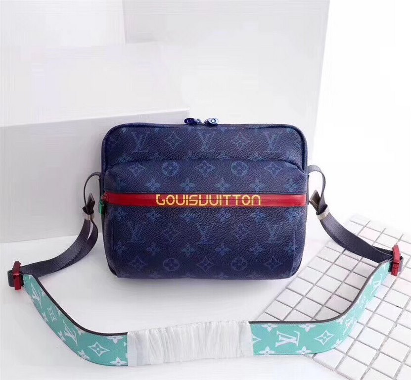 ... Latest, original development     The new Messenger small messenger bag from menswear art director Kim Jones is made of LV-coated canvas with woven straps, water-resistant zippers, drawstrings and colorful metal accen