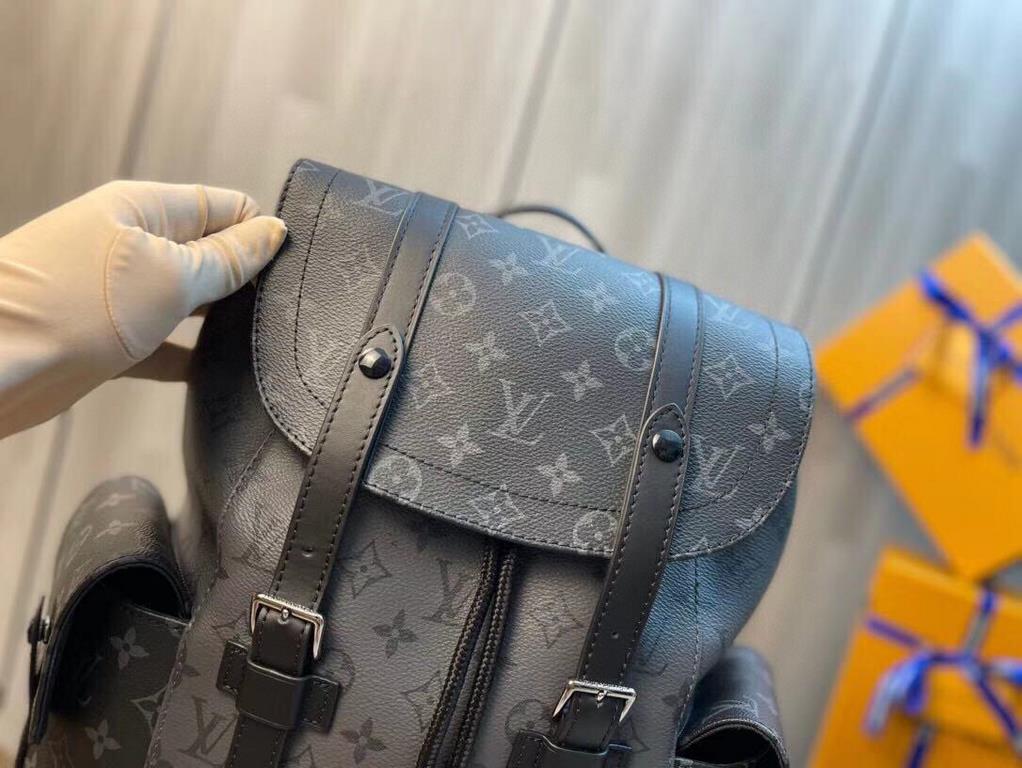 特级原单品质】款号：45419  原单五金     Lv counter new men's black and gray floral duffel bag  Christopher small duffel bag is made of English Monogram Eclipse canvas with Monogram Eclipse Reverse canvas with black leather trim, reint