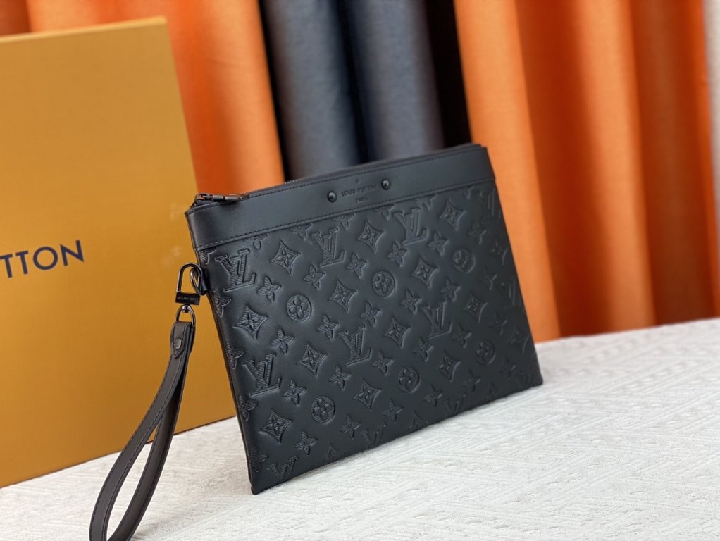 M81848 M81569 M82079 Exclusive! From Louis Vuitton's late 2022 Room with a View collection, the To-Go clutch is a poetic sunrise on Monogram Eclipse canvas, with floating clouds spelling out the LV logo and a vision of a