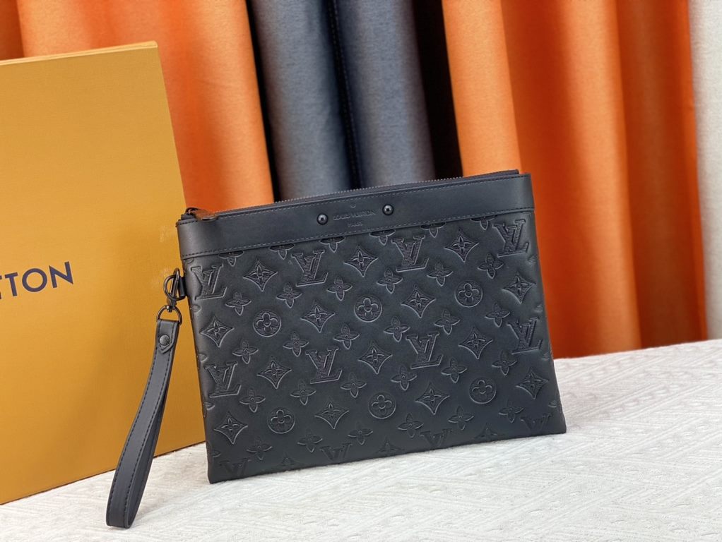 M81848 M81569 M82079 Exclusive! From Louis Vuitton's late 2022 Room with a View collection, the To-Go clutch is a poetic sunrise on Monogram Eclipse canvas, with floating clouds spelling out the LV logo and a vision of a