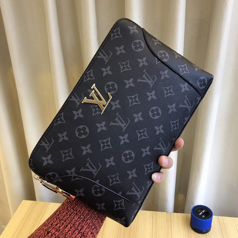 L Handbag 2019 Men's Clutch with Combination Lock  Imported Italian cowhide  Top goods,  Steel hardware are brand LOGO, look at the gloss of the leather, look at the oiled edges, look at the alignment, the highest qualit