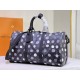 From the Louis Vuitton x Yayoi Kusama collaboration, the  M46400 M41416 LV x YK Keepall 45 travel bag celebrates the fusion of artistic creativity and craftsmanship with polka dots on Monogram Eclipse canvas, once again 