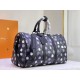 From the Louis Vuitton x Yayoi Kusama collaboration, the  M46400 M41416 LV x YK Keepall 45 travel bag celebrates the fusion of artistic creativity and craftsmanship with polka dots on Monogram Eclipse canvas, once again 