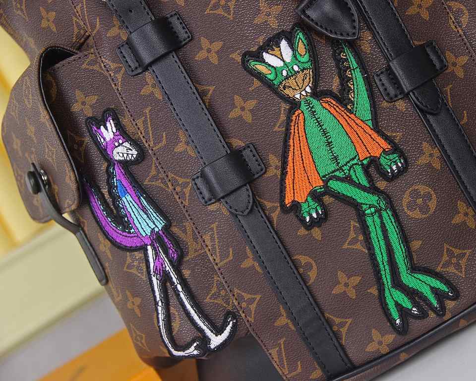 [LV 9049 Shoulder Bag]     doll Embroidered Christopher small shoulder bag in Damier Graphite canvas. Printed with the brand's logo in colorful interwoven letters. Menswear Artistic Director Virgil Abloh's new colorful i