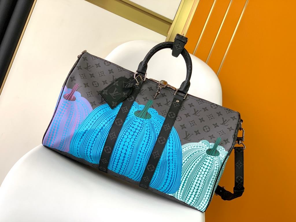 TOP ORIGINAL M46441 PUMPKIN SILKPRINT TRAVEL BAG COLLECTION LV x YK KEEPALL 45 55 TRAVEL BAG m46441 45cm BLACK FLOWER M46439 BLACK FLOWER 55cm M46471 OLD FLOWER 45cm (PUMPKIN) Japanese artist Yayoi Kusama has been a fan 