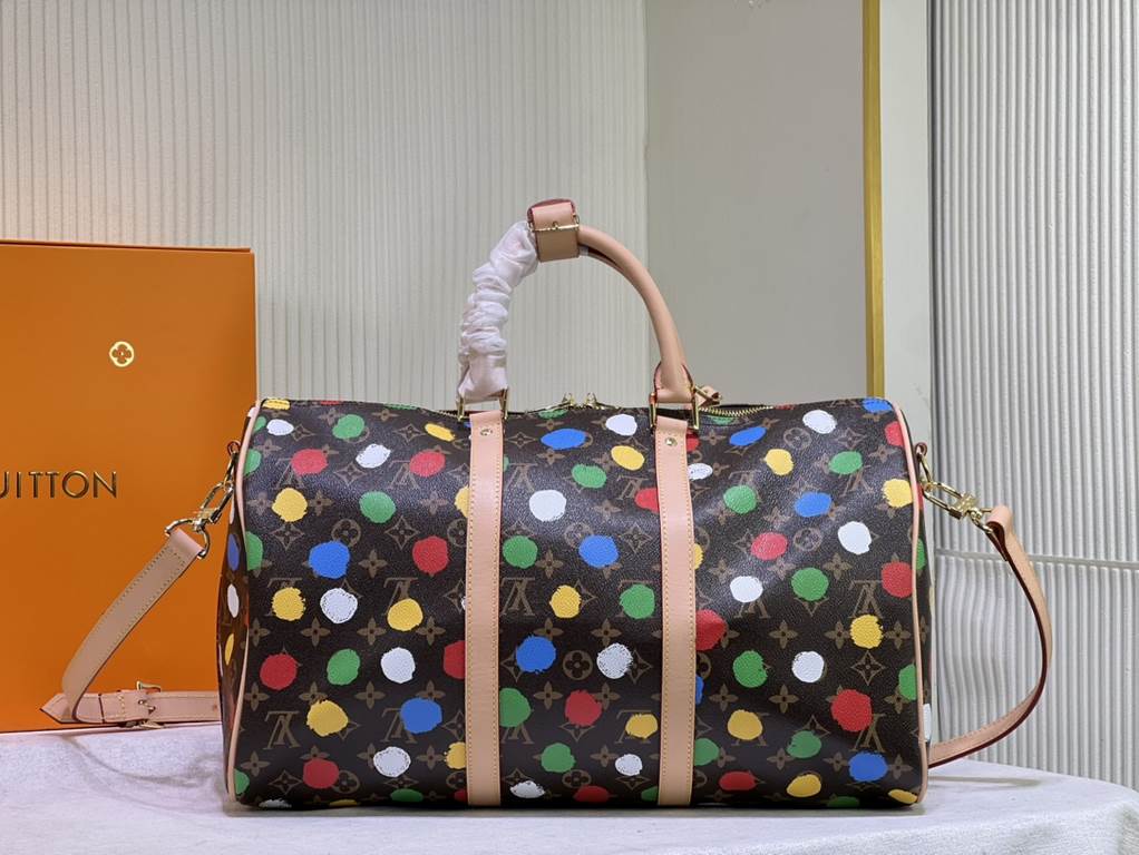 Upgraded Double-sided Yellow Leather Original Packaging M46400 46377 41416 From the Louis Vuitton x Yayoi Kusama collaborative collection, the LV x YK Keepall 45 travel bag celebrates the fusion of artistic creativity an