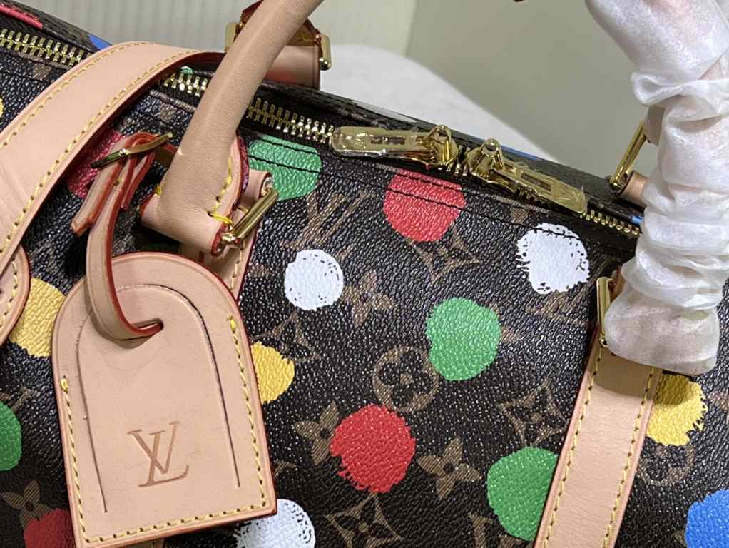 Upgraded Double-sided Yellow Leather Original Packaging M46400 46377 41416 From the Louis Vuitton x Yayoi Kusama collaborative collection, the LV x YK Keepall 45 travel bag celebrates the fusion of artistic creativity an