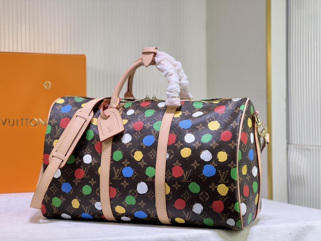 Upgraded Double-sided Yellow Leather Original Packaging M46400 46377 41416 From the Louis Vuitton x Yayoi Kusama collaborative collection, the LV x YK Keepall 45 travel bag celebrates the fusion of artistic creativity an