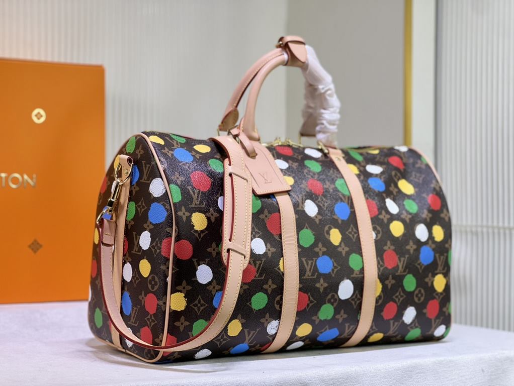 Upgraded Double-sided Yellow Leather Original Packaging M46400 46377 41416 From the Louis Vuitton x Yayoi Kusama collaborative collection, the LV x YK Keepall 45 travel bag celebrates the fusion of artistic creativity an