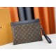 M81848 M81569 M82079 Exclusive! From Louis Vuitton's late 2022 Room with a View collection, the To-Go clutch is a poetic sunrise on Monogram Eclipse canvas, with floating clouds spelling out the LV logo and a vision of a