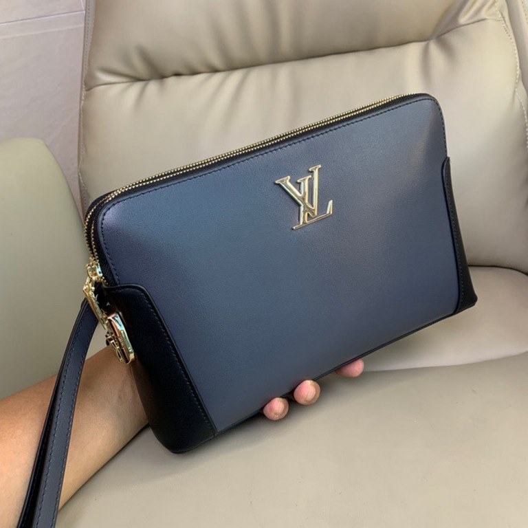 Top counter rats high-end goods 2023 latest hot models LV double zipper password lock imported head layer cowhide clutch bag hot models a large number of shipments, clamoring counter goods   top original single goods   p